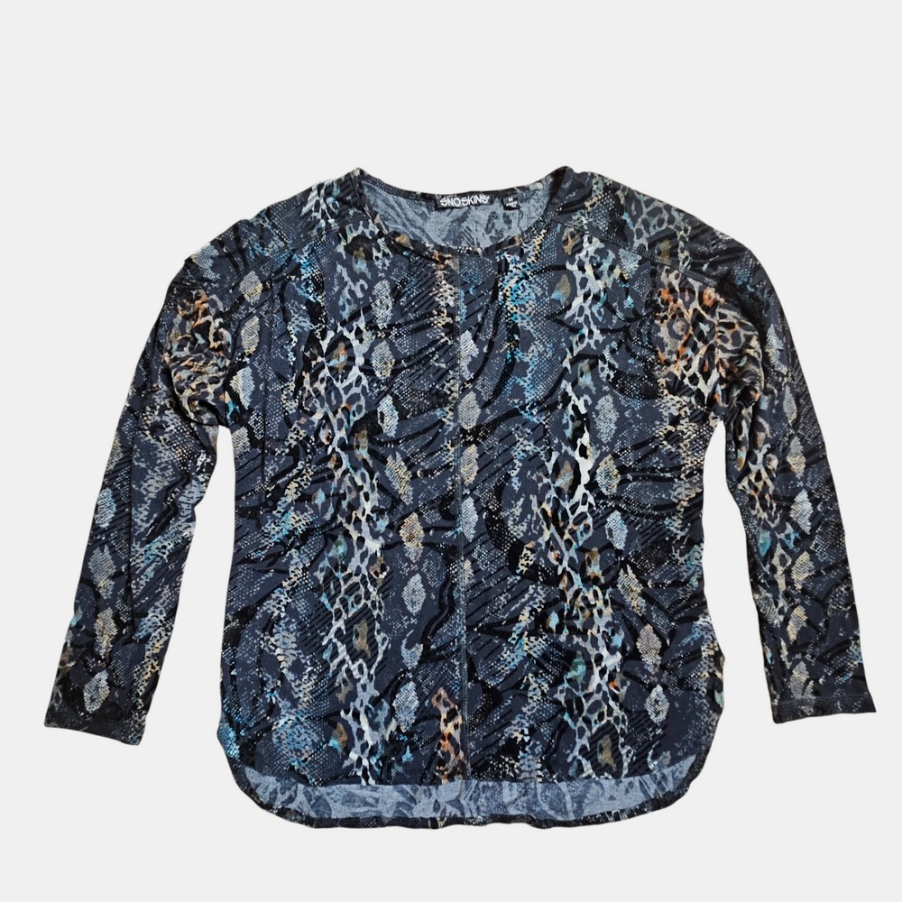 Sno Skins Snake Leopard Print Blouse Top M Long Sleeve Stretch Art To Wear